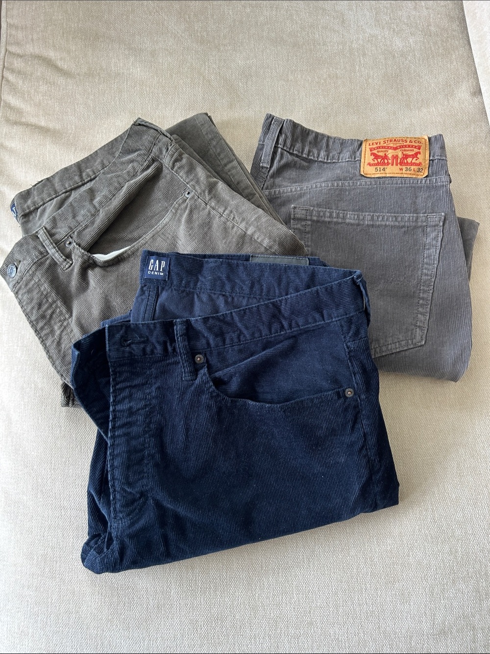GAP Men's Corduroy Pants in Navy, Olive and Grey